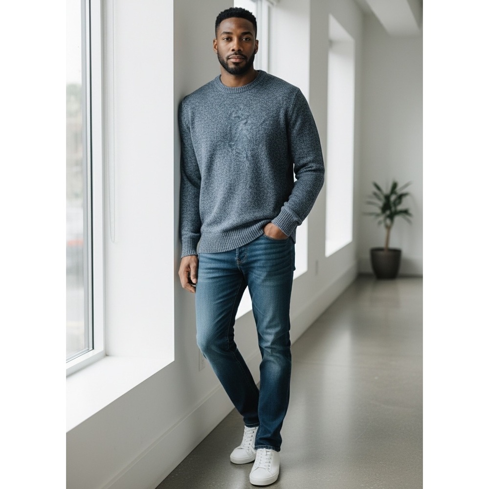 Croft & Barrow Mens Extra Soft Crewneck Sweater Navy Blue Marled  Classy Knit M